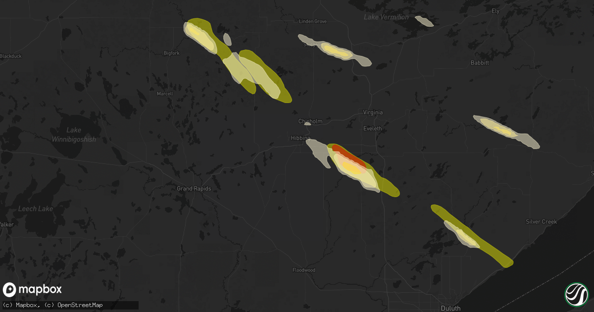Hail map in Hibbing, MN on July 26, 2026