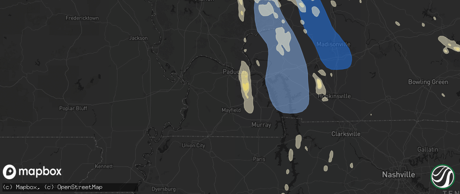Hail map in Hickory, KY on July 26, 2026