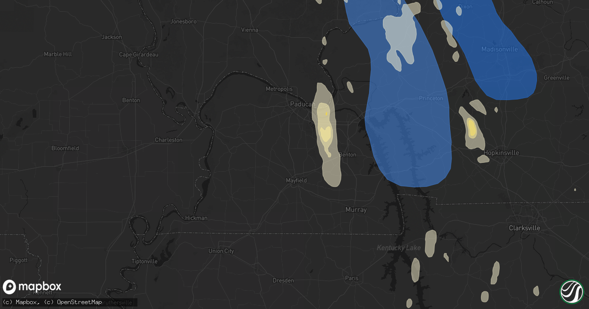 Hail map in Hickory, KY on July 26, 2026