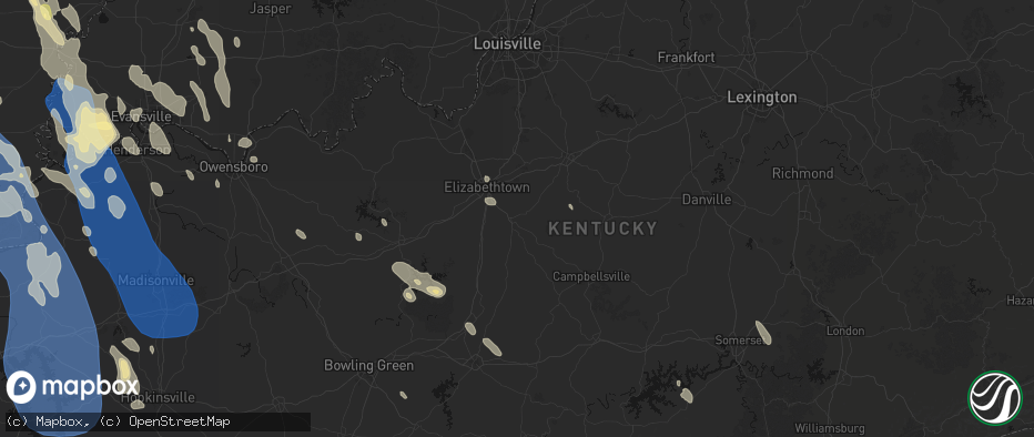 Hail map in Hodgenville, KY on July 26, 2026