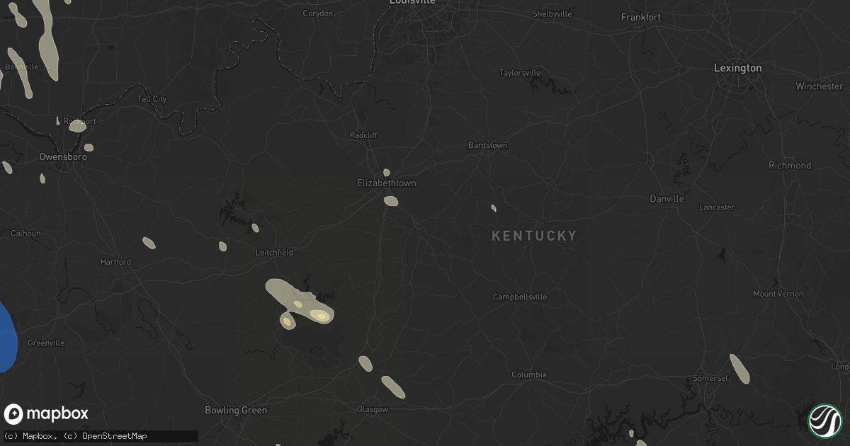 Hail map in Hodgenville, KY on July 26, 2026
