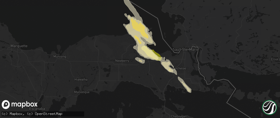 Hail map in Hulbert, MI on July 26, 2026