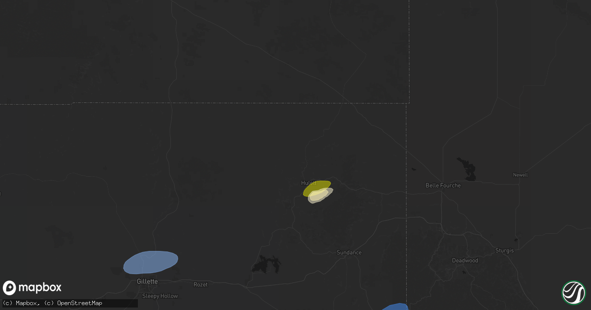 Hail map in Hulett, WY on July 26, 2026