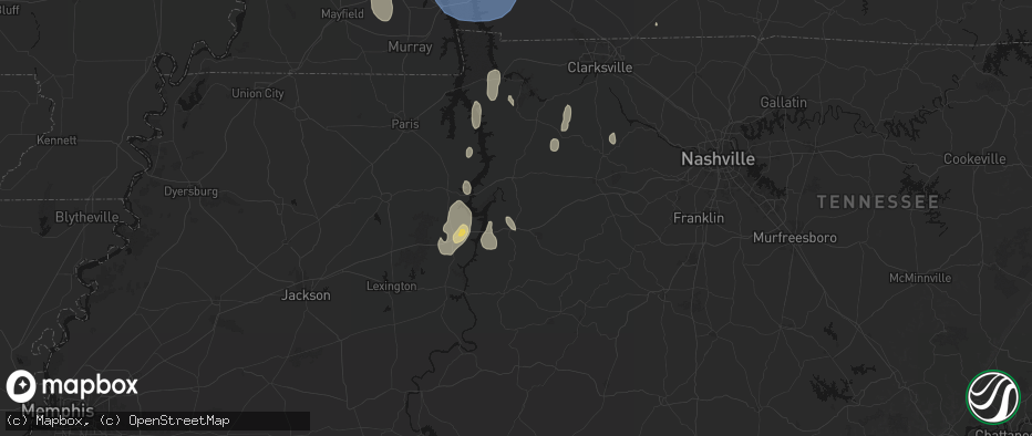 Hail map in Hurricane Mills, TN on July 26, 2026