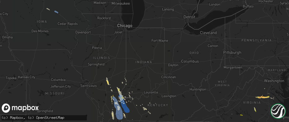 Hail map in Indiana on July 26, 2026
