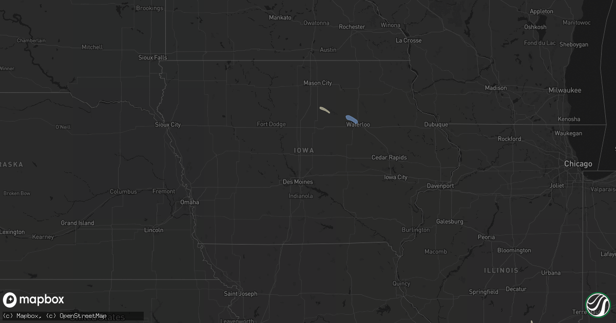 Hail map in Iowa on July 26, 2026