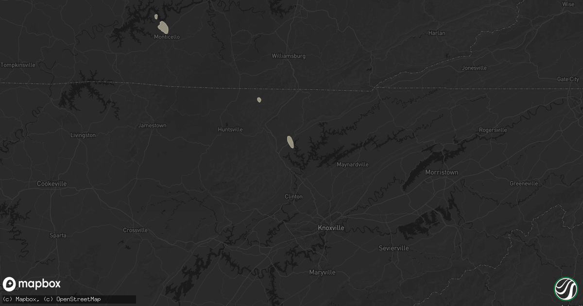 Hail map in Jacksboro, TN on July 26, 2026