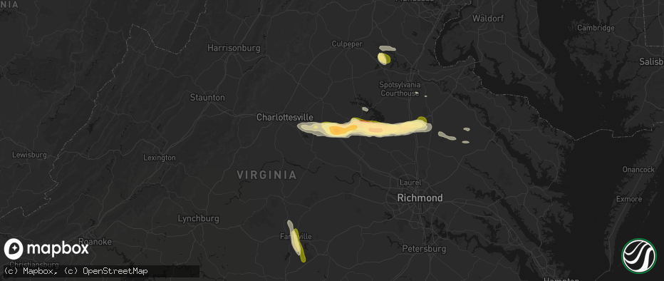 Hail map in Kents Store, VA on July 26, 2026