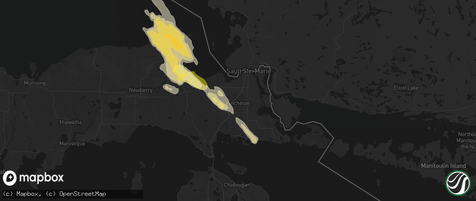 Hail map in Kinross, MI on July 26, 2026