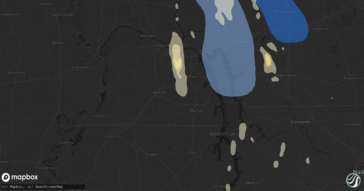 Hail map in Kirksey, KY on July 26, 2026