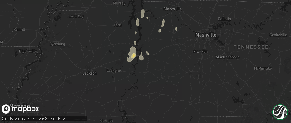Hail map in Lobelville, TN on July 26, 2026