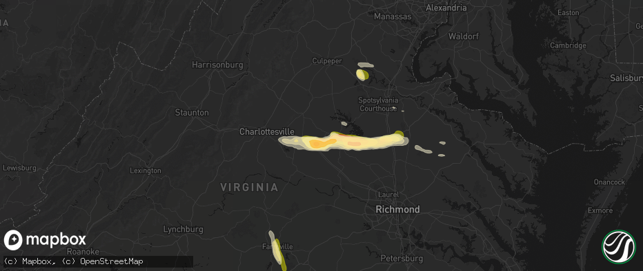 Hail map in Louisa, VA on July 26, 2026