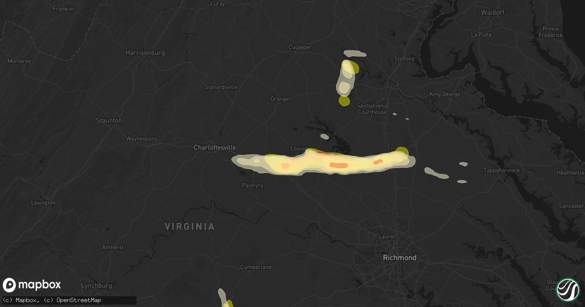 Hail map in Louisa, VA on July 26, 2026