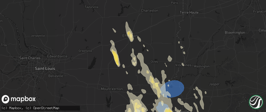 Hail map in Louisville, IL on July 26, 2026