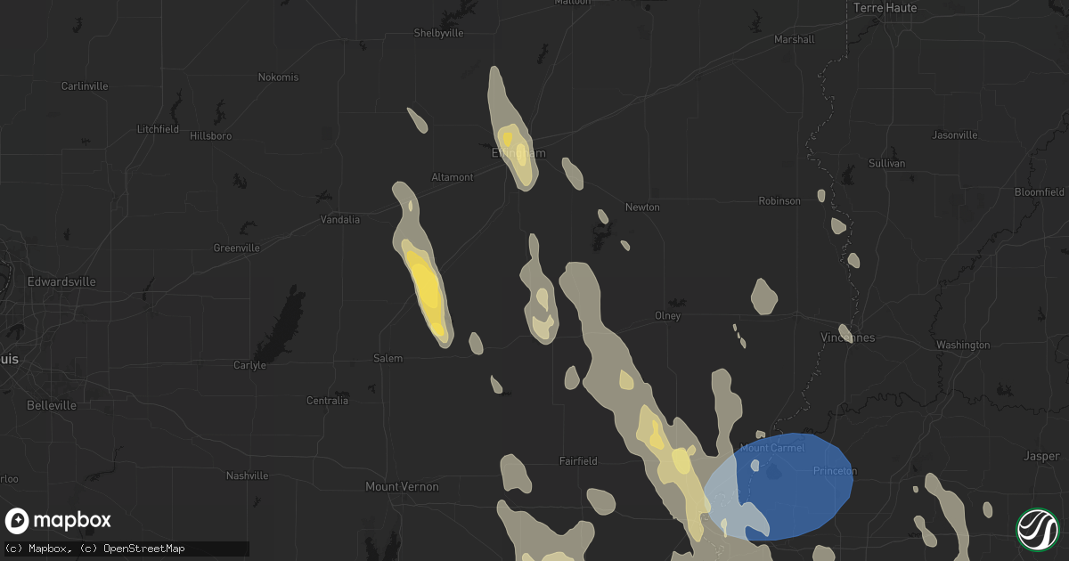 Hail map in Louisville, IL on July 26, 2026