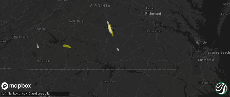 Hail map in Lunenburg, VA on July 26, 2026