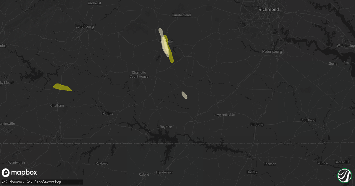 Hail map in Lunenburg, VA on July 26, 2026