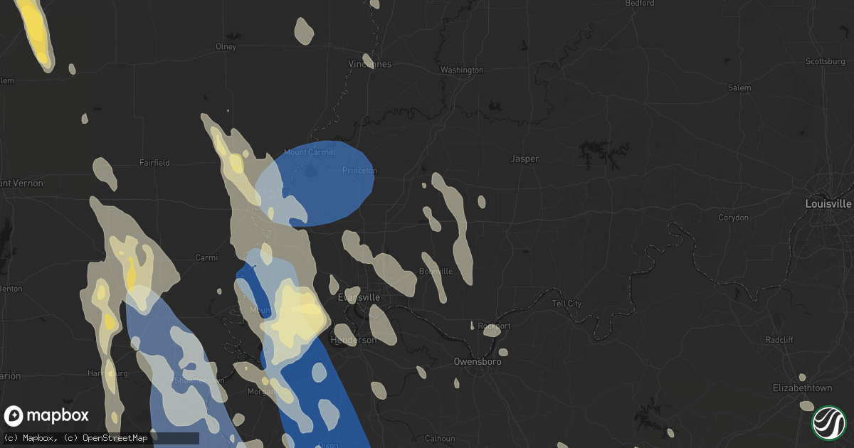 Hail map in Lynnville, IN on July 26, 2026