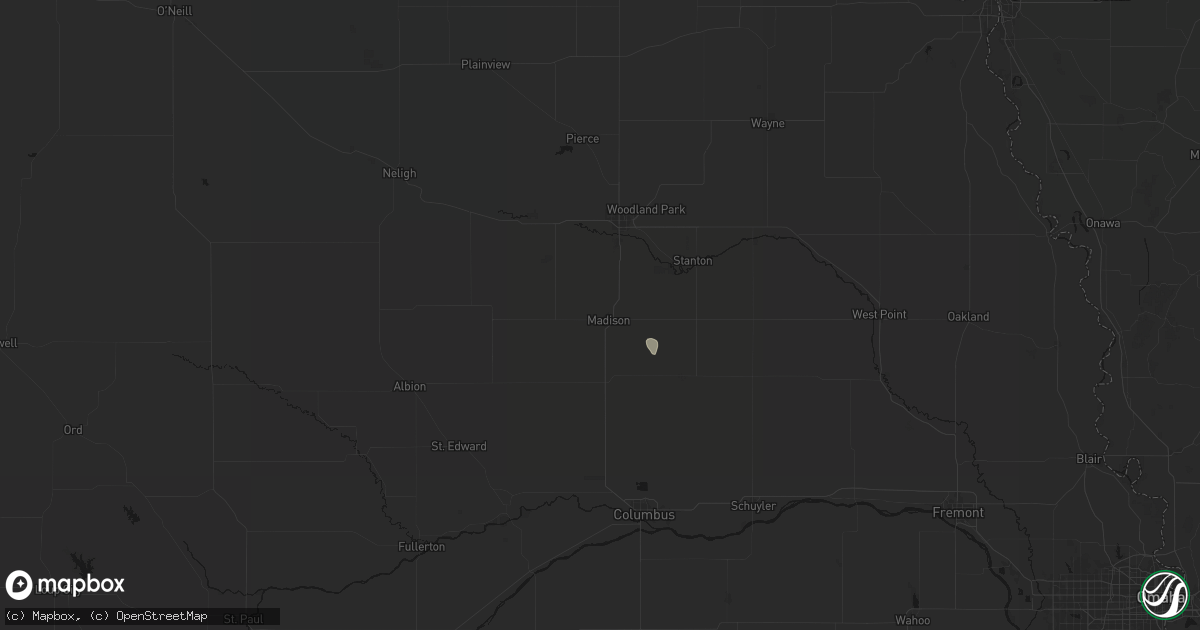 Hail map in Madison, NE on July 26, 2026