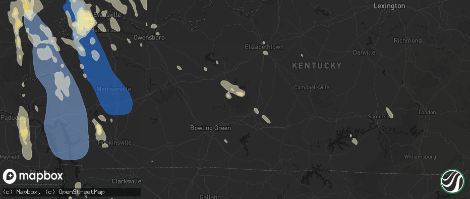 Hail map in Mammoth Cave, KY on July 26, 2026
