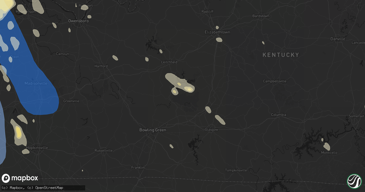 Hail map in Mammoth Cave, KY on July 26, 2026