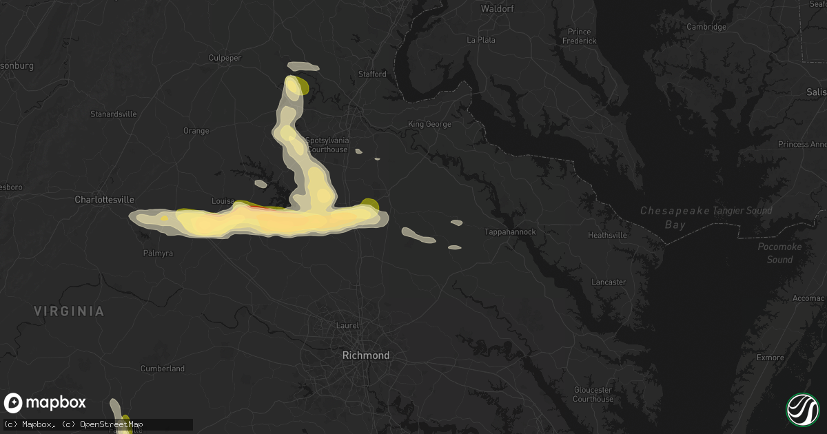 Hail map in Milford, VA on July 26, 2026