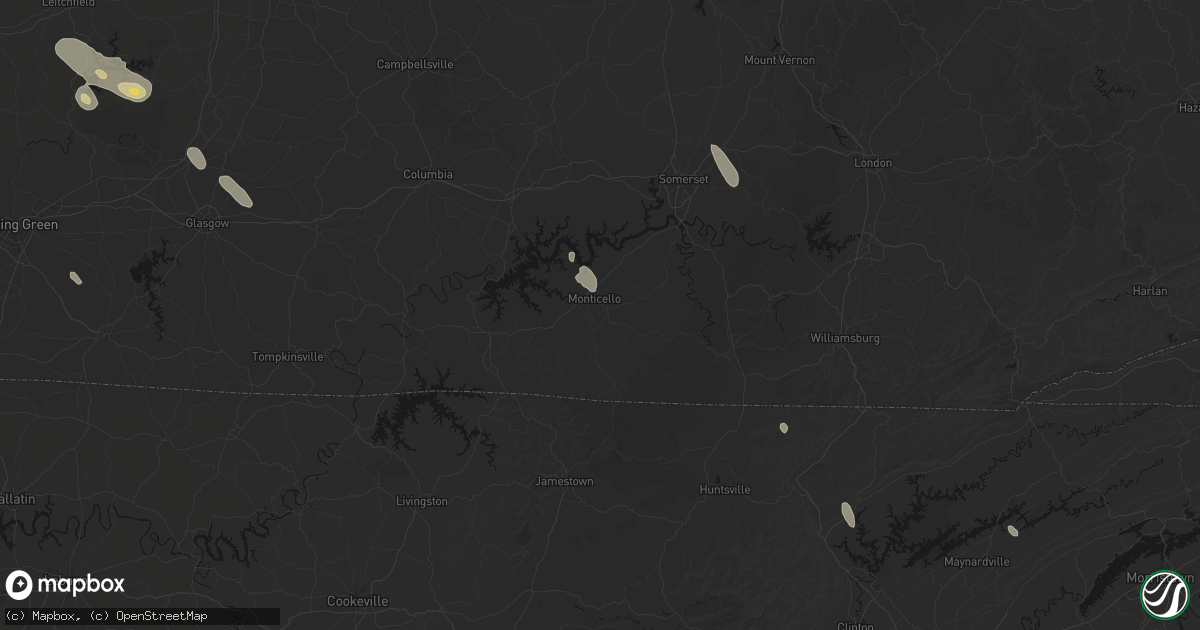 Hail map in Monticello, KY on July 26, 2026