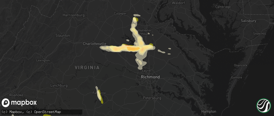 Hail map in Montpelier, VA on July 26, 2026