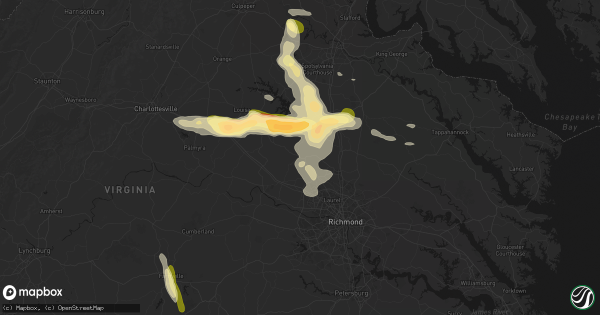 Hail map in Montpelier, VA on July 26, 2026