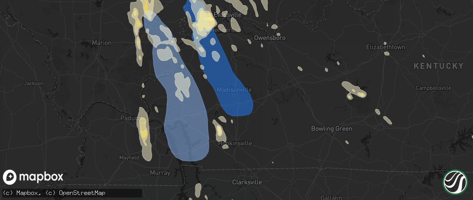 Hail map in Mortons Gap, KY on July 26, 2026