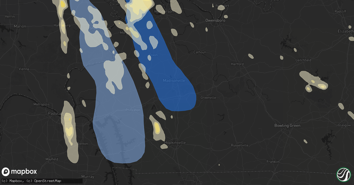 Hail map in Mortons Gap, KY on July 26, 2026