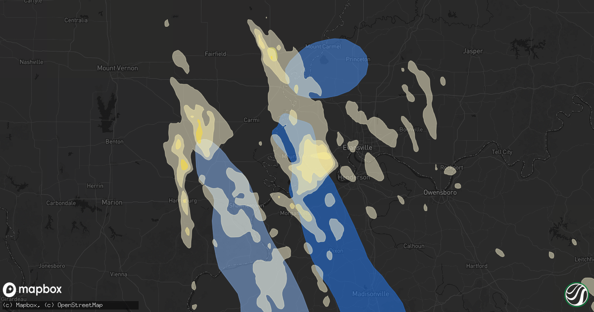 Hail map in Mount Vernon, IN on July 26, 2026