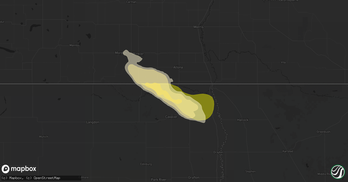 Hail map in Neche, ND on July 26, 2026