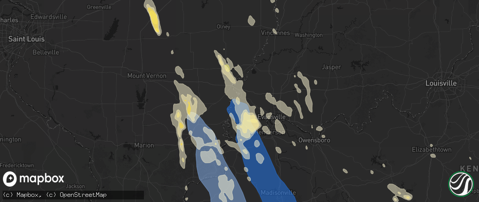 Hail map in New Harmony, IN on July 26, 2026