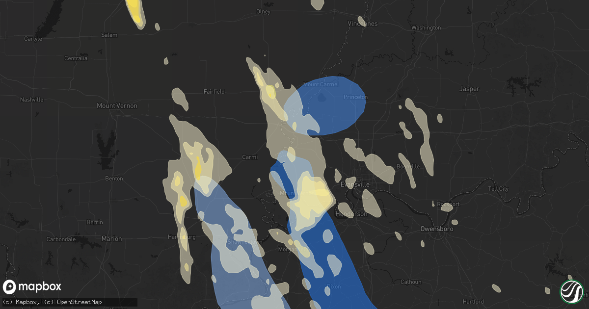 Hail map in New Harmony, IN on July 26, 2026