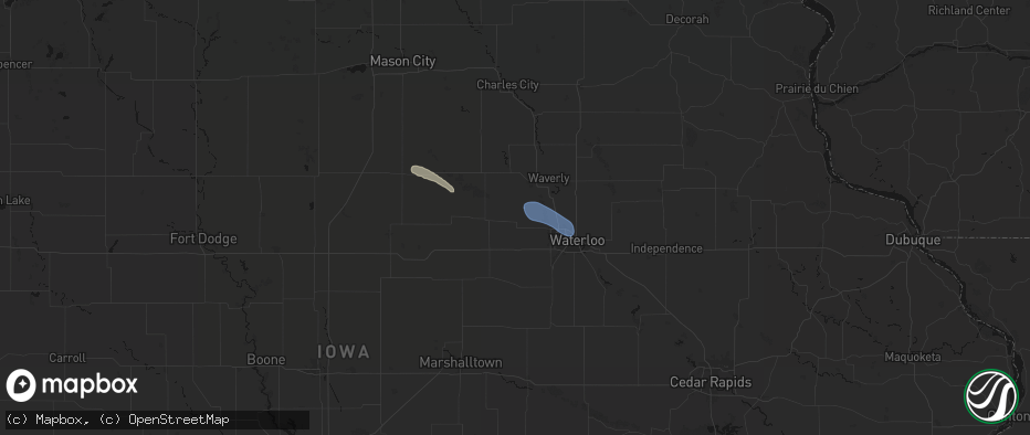 Hail map in New Hartford, IA on July 26, 2026