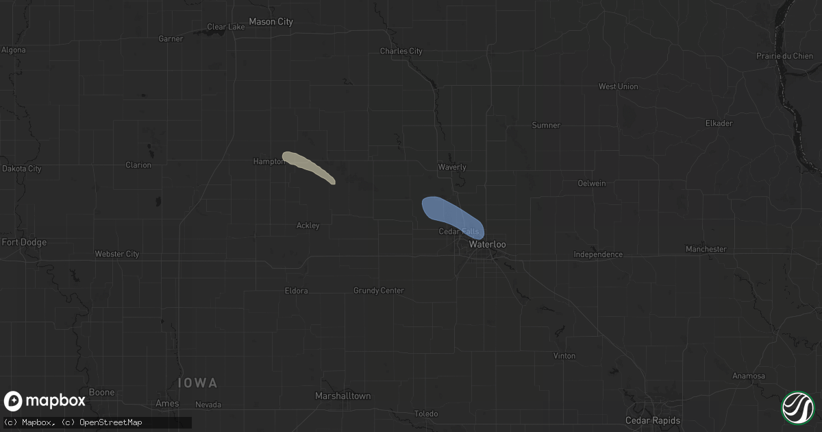 Hail map in New Hartford, IA on July 26, 2026