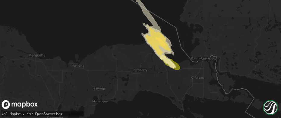 Hail map in Newberry, MI on July 26, 2026