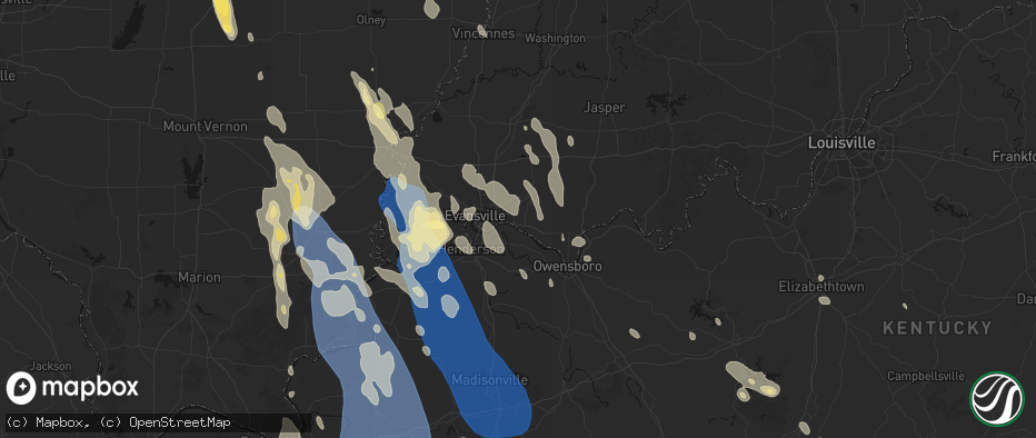 Hail map in Newburgh, IN on July 26, 2026