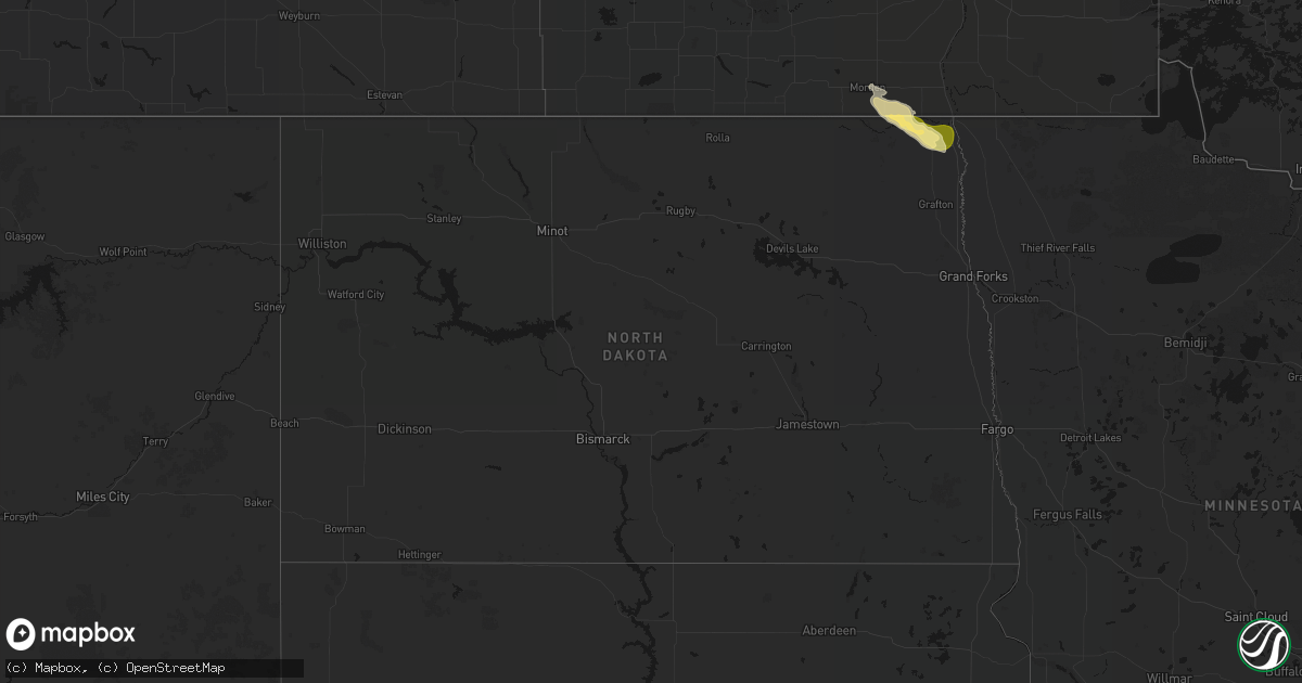 Hail map in North Dakota on July 26, 2026