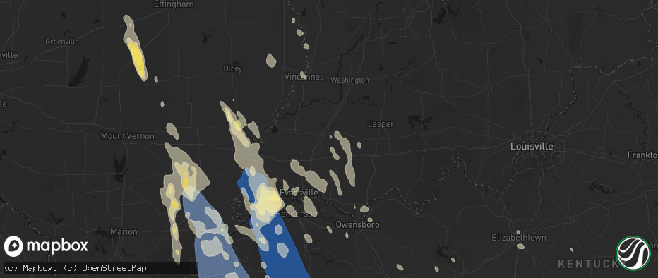 Hail map in Oakland City, IN on July 26, 2026