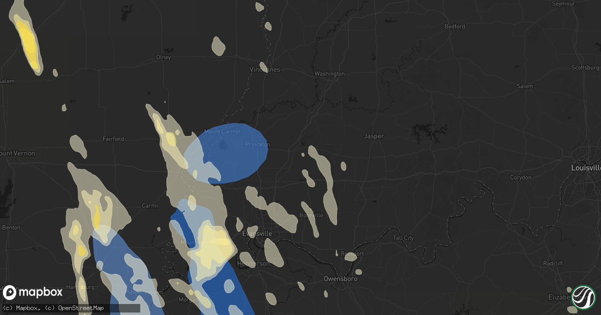 Hail map in Oakland City, IN on July 26, 2026