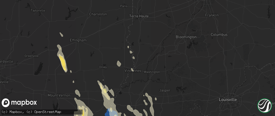 Hail map in Oaktown, IN on July 26, 2026