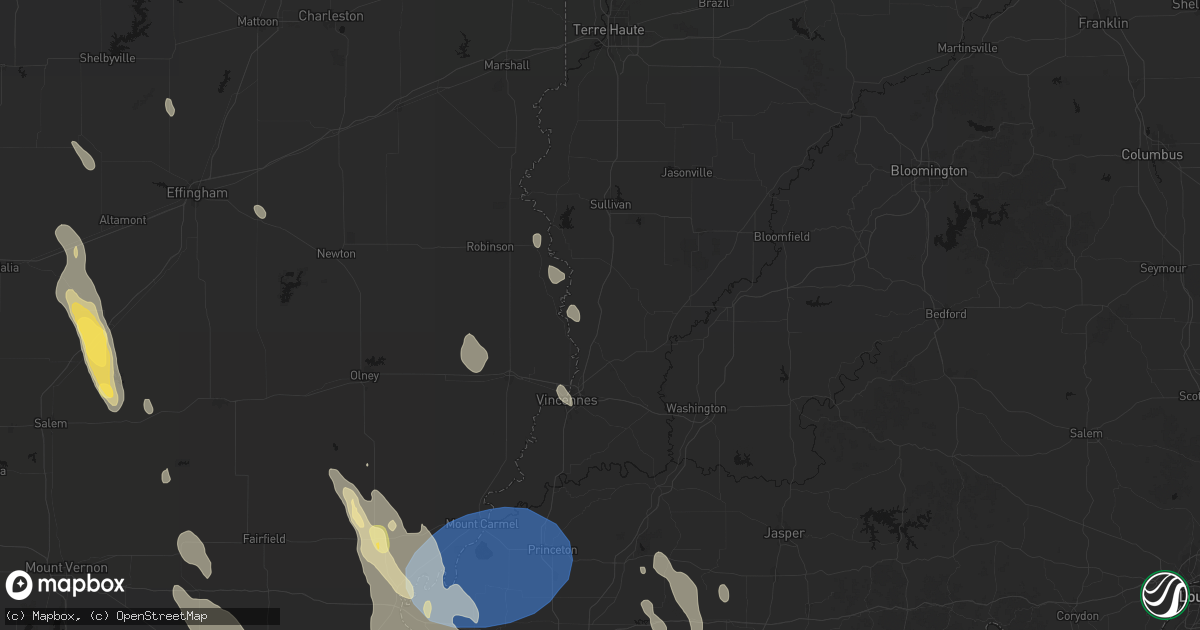 Hail map in Oaktown, IN on July 26, 2026