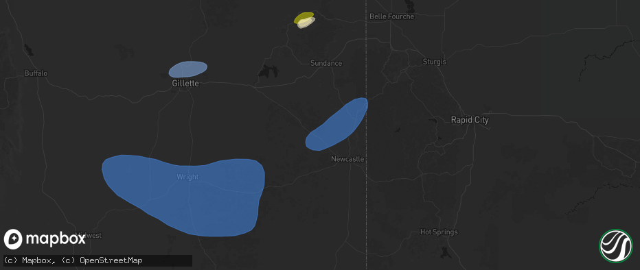 Hail map in Osage, WY on July 26, 2026