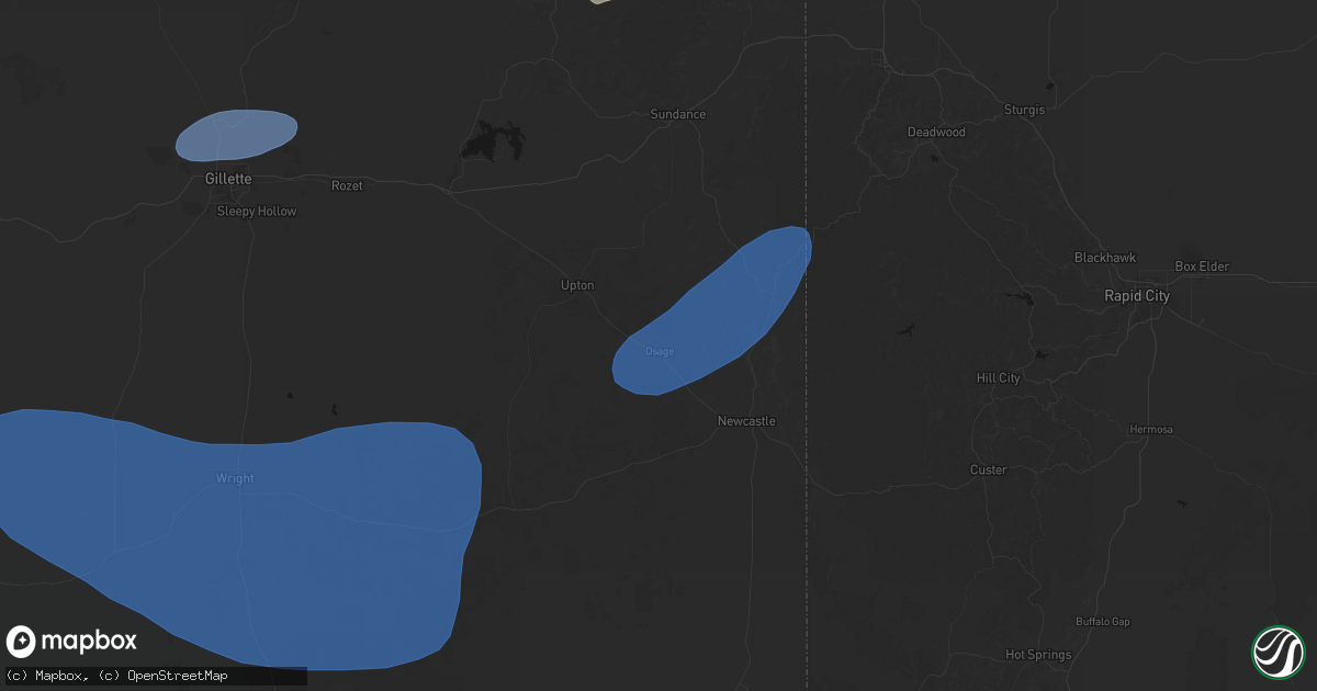 Hail map in Osage, WY on July 26, 2026