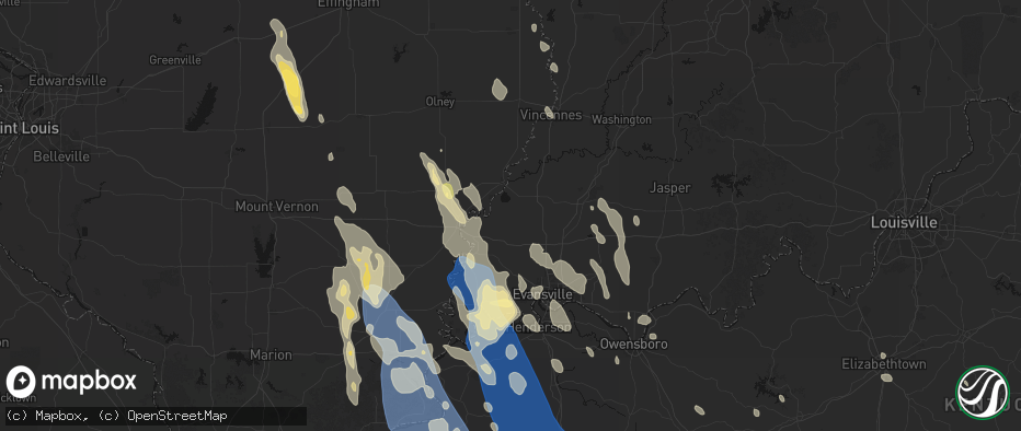 Hail map in Owensville, IN on July 26, 2026