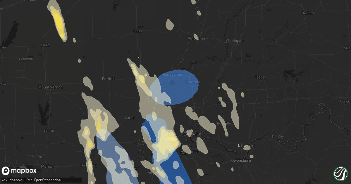 Hail map in Owensville, IN on July 26, 2026