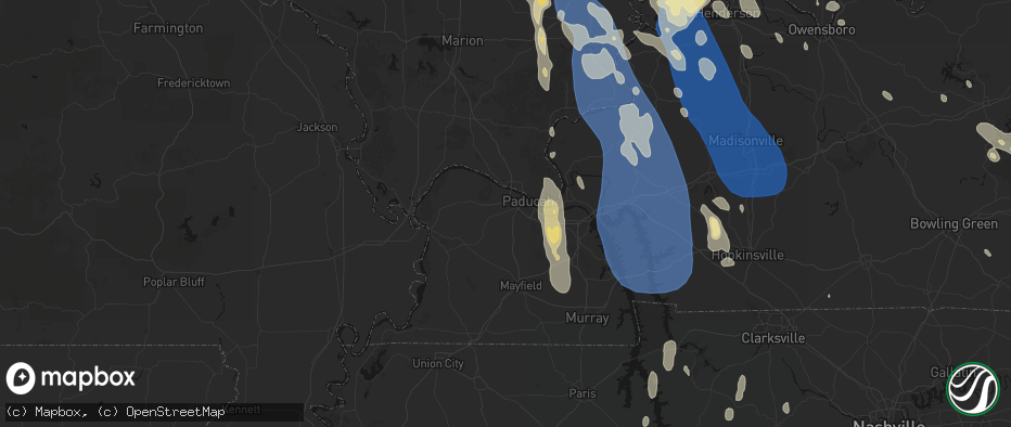 Hail map in Paducah, KY on July 26, 2026