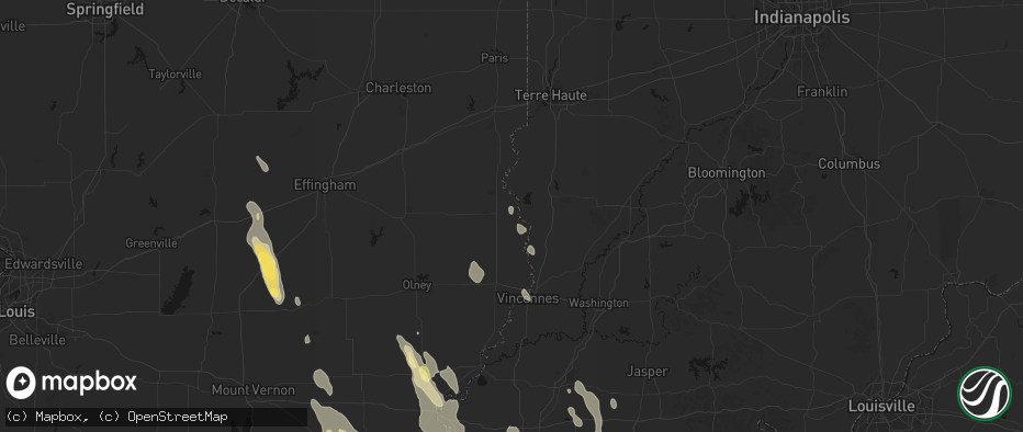 Hail map in Palestine, IL on July 26, 2026